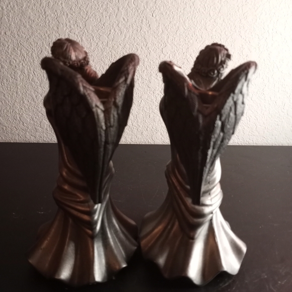 Solid Bronze 7" Candle Holder Angel Figurines Set of 2. - Picture 3 of 7